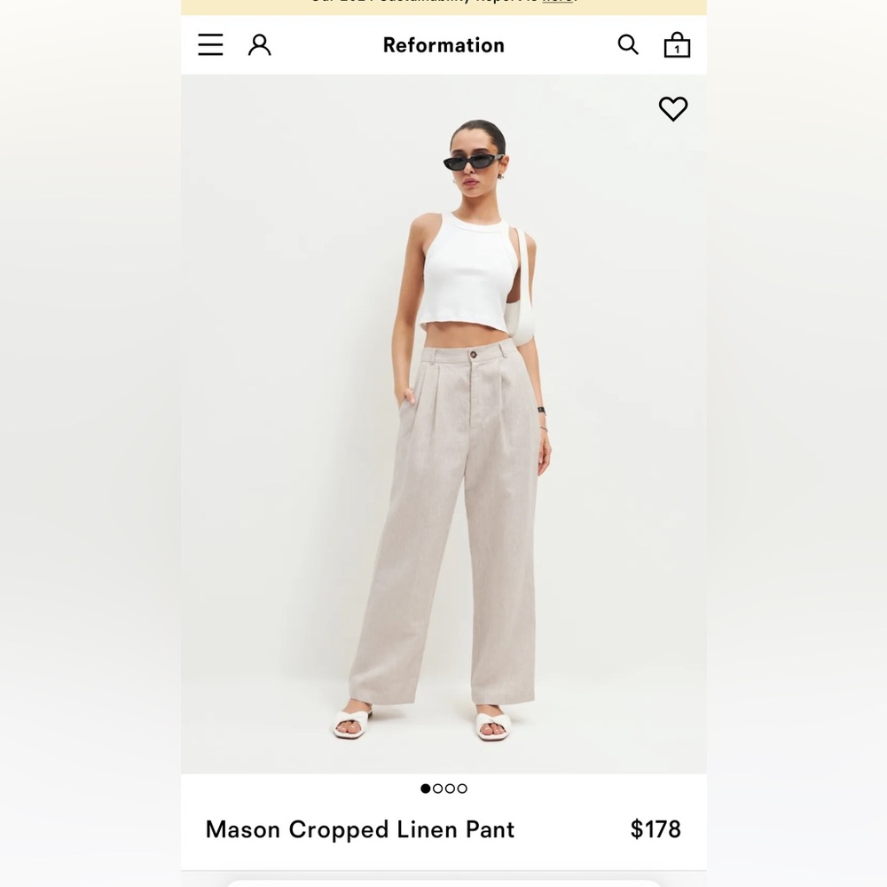 Reformation Mason Cropped Linen Pants, size 4 in color: Oatmeal.
